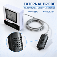Alat Pengukur Suhu dan Kelembapan Eksternal -40 hingga 125 ℃   Kalibrasi Alarm Batas Atas Bawah RH 0-100%