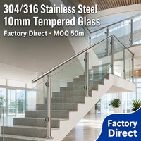 Pagar Kaca Tanpa Bingkai Baja Tahan Karat 304/316, Rel Kaca Tempered 8mm |   Proyek Tangga Balkon Ukuran Kustom |   Pabrik OEM