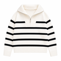 Pull en tricot pour homme style français en viscose rayée, anti-boulochage, avec fermeture éclair, idéal pour l'hiver, vente en gros
