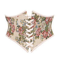 Corsé con Cordones y Cremallera en la Cintura, Diseño Floral Rojo, Ropa Medieval, Top Bustier para Mujer, Corsé Gótico Steampunk