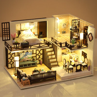 Kit de casa de muñecas en miniatura DIY al por mayor, kit de casa en miniatura, apartamento tipo loft chino, sujetalibros, mini adorno de escritorio