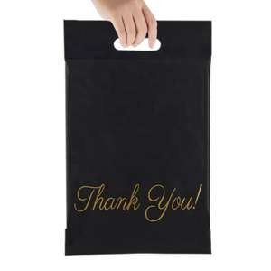 Bolsa de correo de camiseta negra de plástico impermeable con asa a prueba de rasgaduras para enviar zapatos y calcetines bolsa de mensajería de agradecimiento - Product Image 4