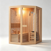 Cabine de sauna carrée en bois de pruche massif avec verre trempé de 8 mm, spacieuse pour 4 personnes, idéale pour la maison ou la salle de sport