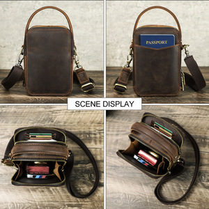 2025l rétro Crazy Horse <span class=keywords><strong>cuir</strong></span> décontracté hommes sac à bandoulière Niche à la mode en <span class=keywords><strong>cuir</strong></span> véritable téléphone portable sac à bandoulière - Product Image 2