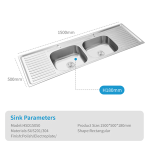 Châu Âu-Phong Cách Duy Nhất Lỗ Thiết Kế Công Suất Lớn 15050 Vòi Nước drainboard Đôi Bát Bồn Rửa Nhà Bếp Cấp Thực Phẩm Thép Không Gỉ - Product Image 5