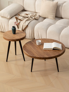 Rustic Modern <b>Solid</b> <b>Wood</b> Round Coffee Table Set Adjustable Features for Small Apartment Living Room Balcony Customized Color - Product Image 2