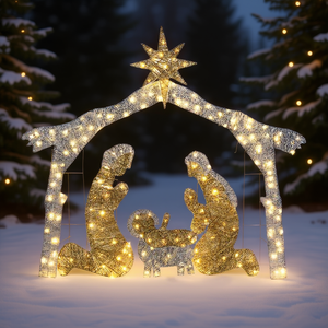 ฉากพระกุมารบนหลังคาสีเงิน ขนาด 6 ฟุต พร้อมไฟ LED ตกแต่งคริสต์มาส สำหรับสวนภายนอก ดีไซน์โลหะแบบดั้งเดิม - Product Image 2