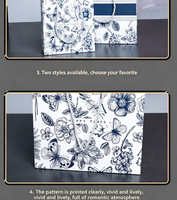Sacs cadeaux en papier bleu et blanc à motif floral papillon, 2 designs, 3 tailles, sacs fourre-tout recyclables avec cordon de serrage, impression offset, logo personnalisé