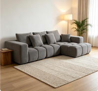 Canapé modulaire en forme de L, design Tofu gris, avec chaise longue, assise extra profonde, profil bas, tissu, pour appartement et hôtel