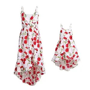 Hot Sale Mother and Daughter Dress Floral Family Matching Clothes Mommy and Me Outfits Family Look Girls Mom Irregular Hem Dress
