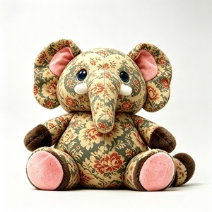 Peluche éléphant personnalisée vintage à motifs floraux, peluche safari rétro à imprimé roses, poupée éléphant rose à oreilles fleuries, animal style cottagecore - Product Image 1