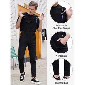 Combinaison en jean slim pour homme 2025 avec poches, style streetwear hip-hop, décontractée, grande taille, salopette à bretelles, lavage coloré - Product Image 4