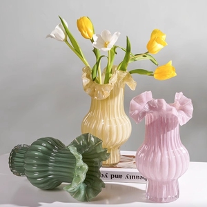 แจกันแก้วโบราณสำหรับจัดดอกไม้แบบไฮโดรโปนิกส์ ดีไซน์ระบายจีบหรูหราสไตล์ฝรั่งเศสย้อนยุค ของตกแต่งโต๊ะ แจกันแก้วเนื้อนุ่ม - Product Image 2