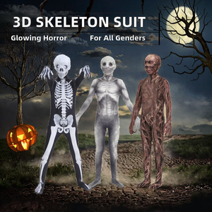 Body unisex con estampado 3D de esqueleto, disfraces de Halloween de TV y películas, faldas luminosas de calavera de terror para niños, hechas de poliéster. - Product Image 2