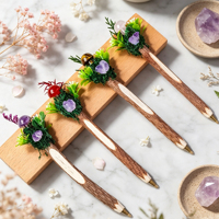 Stylo Baguette Champignon en Cristal, Fait Main en Bois et Mousse, avec Améthyste/Quartz Rose, Outil d'Écriture Magique Spirituel de Guérison, Cadeau Sorcier