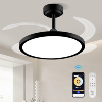 Ventilateur de plafond rétractable de 42 pouces avec lumière, moteur DC, 6 vitesses, réversible, moderne, décoratif, LED, dimmable