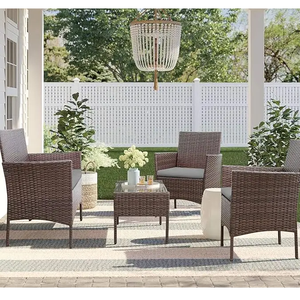 4 Pieces PE Rattan Wicker <b>Sofa</b> Set <b>Waterproof</b> Outdoor Furniture Sectional Conversation Set for Apartment Terrace - Product Image 1