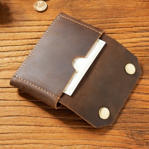 Large Capacity Retro Business Card Box Men's Short New Crazy Horse Leather Portable Multifunctional Card Holder - Product Image 2