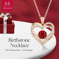 Collier pendentif cœur double délicat en rubis, pierre de naissance colorée du zodiaque, en argent sterling 925 plaqué or rose 18 carats