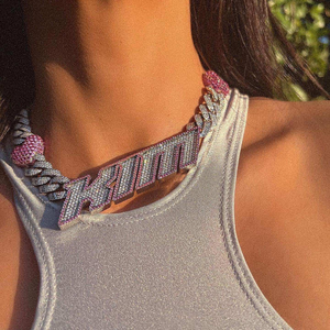 Ciondolo Hip-hop Ice-out al quarzo personalizzabile con nome, placcato oro 18k, con lettera, per ragazze - Product Image 2