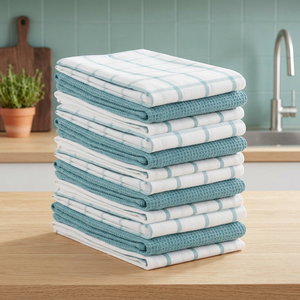 Serviettes de cuisine carrées 100% coton, tissées, blanches et bleues, couleur unie, lavables en machine, écologiques, jetables - Product Image 1