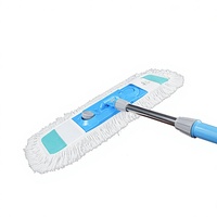 Serpillère plate à long manche et large base, tête pivotante à 360°, pour nettoyage à sec et humide des sols durs à la maison