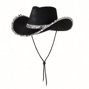 Sombrero de Vaquero Occidental para Novia, Festival de Carnaval de Halloween, Sombrero de Fiesta Vaquero Unisex con Bordado de Lentejuelas, Casual, para Viajes, 4 Estaciones - Product Image 6