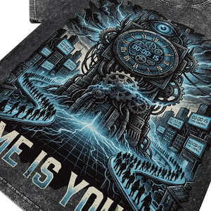 New Wholesale Men's High Quality Acid Wash Fabric Breathable T Shirts Custom <b>Clock</b> Style Print O-Neck Short Sleeve Streetwear - Product Image 4