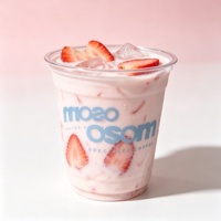 Gobelet en plastique PET transparent imprimé avec logo personnalisé, gobelet jetable pour emporter, gobelet froid pour milkshake à la fraise, café spécial, jus