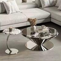 Ensemble de table basse en marbre Dali avec plateau en acier inoxydable, design simple et moderne, meubles de salon pour petits appartements