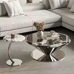 Ensemble de table basse en marbre <span class=keywords><strong>Dali</strong></span> avec plateau en acier inoxydable, design simple et moderne, meubles de salon pour petits appartements - Product Image 4