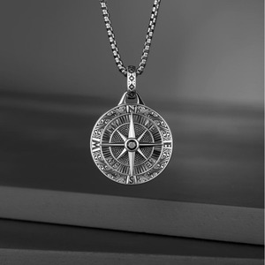 <b>Cross</b>-border best-selling eco-friendly alloy compass pendant necklace for <b>men</b>, trendy European and Americanstyle fashion - Product Image 4