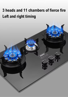 Kompor Gas Tanam 3 Tungku Modern Panel Kaca Temper Pelat Atas Stainless Steel Proteksi Pemadaman Api Kualitas Tinggi untuk Rumah Tangga