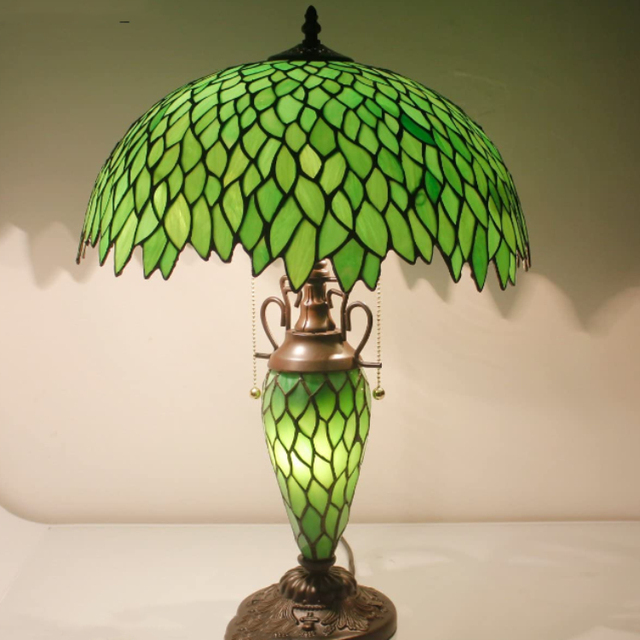 Modern Table Lamp Stained Glass LED Desk Lights with Bloom Leaf Design for Living Room Bedroom Decor