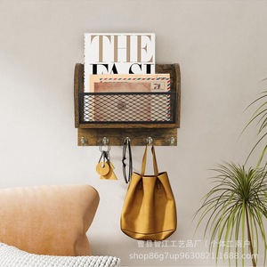 Cross-border wall-mounted magazine <b>organizer</b>, retro <b>file</b> <b>organizer</b>, office mail <b>organizer</b>, solid wood storage rack - Product Image 1