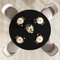 Table de réunion et de repas ronde compacte pour petit espace de travail d'équipe de startup, 4 places, pieds sur pieds en grain noir, profil élégant