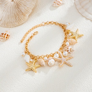 Cheville bohème pour femme avec breloques étoile de mer et coquillage, perles d'imitation, style vintage, <span class=keywords><strong>bijoux</strong></span> de plage d'été, accessoires, cadeaux - Product Image 4