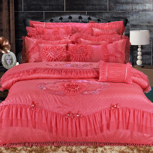 Juego de cama de edredón rojo para boda, juego de cama King Size, sábana para <span class=keywords><strong>cuna</strong></span>, venta al por mayor - Product Image 6