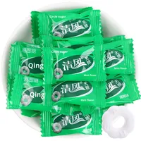Bonbons à mâcher Qingfeng Mint Drop, emballage en sac de banque, 1 kg, texture semi-molle enrobée de sucre, forme d'anneau, collation décontractée