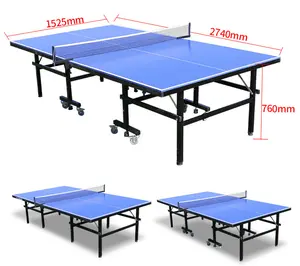 उच्च गुणवत्ता पेशेवर इनडोर पोर्टेबल तह पिंग पोंग टेबल टेनिस टेबल पहियों के साथ सेट