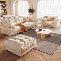 Canapé Cloud surdimensionné 4 places, structure en pin russe, sectionnel en tissu moelleux, ensemble d'apartement avec coussins décoratifs en tissu blanc crème pour salon