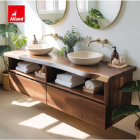 Meuble-lavabo mural flottant en noyer massif, design minimaliste, artisanal et luxueux, Alland Group