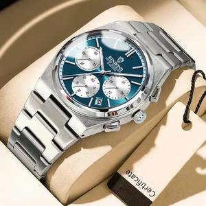 Drioshipping Montre chronographe à quartz élégante en acier inoxydable pour hommes Horloge d'affaires multifonctionnelle lumineuse en verre Nouvelle arrivée - Product Image 5