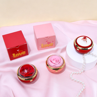 Boîte d'emballage vide pour bijoux avec dôme en acrylique rotatif en forme de rose pressée, étui rond mini pour bagues et colliers