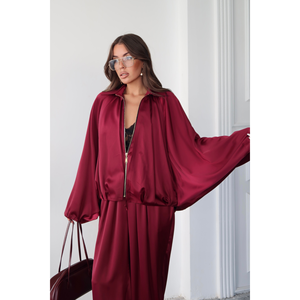 Conjunto de Traje de Satén para Mujer, Color Rojo Burdeos, Pantalones de Manga Larga, Ropa Formal Elegante, Talla S - Product Image 2