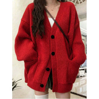 Cardigan en tricot ample à col en V pour femme, couleur unie décontractée mi-longue, collection printemps-automne, vêtements féminins transfrontaliers en gros
