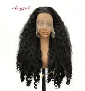 Pelucas Sintéticas con Frente de Encaje para Mujeres Negras, 22 Pulgadas, Naturales, Rizadas, con Raya al Medio, Resistentes al Calor, Fibra Transparente de Alta Temperatura - Product Image 1