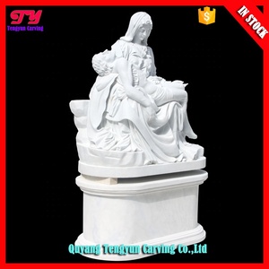 Statue de la Pietà grandeur nature en marbre blanc, représentant la Vierge Marie et Jésus, pour la décoration d'église - Product Image 6