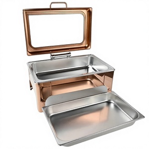 Hotel Supplies 9 Liter Stainless Steel Glass Electric/Gas/<strong>Fuel</strong> <strong>Chaffing</strong> Dishes Rose Gold Finish Luxury Buffet Server Food Warmer - Product Image 3