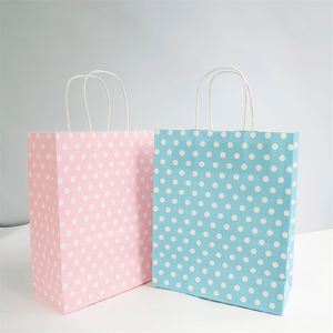 Bolsas de Compras KUAIMA de Papel Kraft Blanco con Asas Retorcidas Recicladas, con Puntos Negros, Rojos, Rosas y Azules, 22*11*27cm, para Regalos - Product Image 2